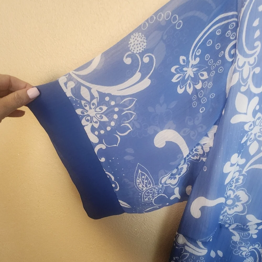 Ulla Popken Blue and White Abstract Floral Maxi Dress 12/14 (5658) - Picture 4 of 6